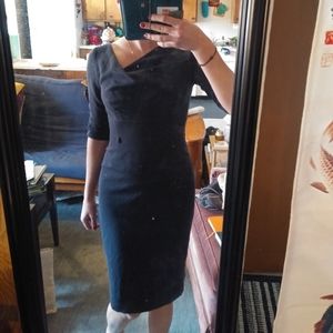 Navy Cowl Neck Off Shoulder Elegant Dress by Black Halo